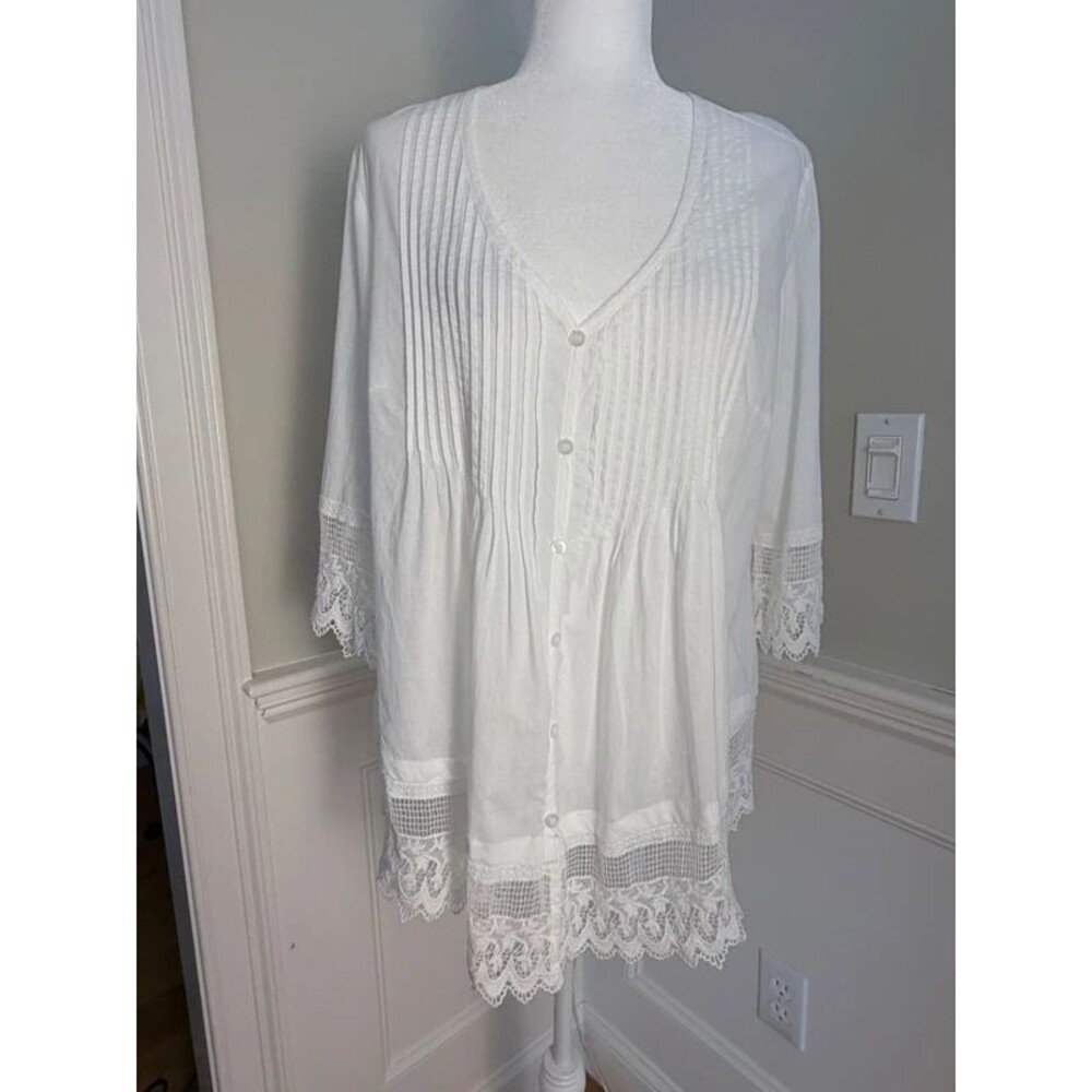 Alfani White Cotton Lace Trim Blouse Size 12